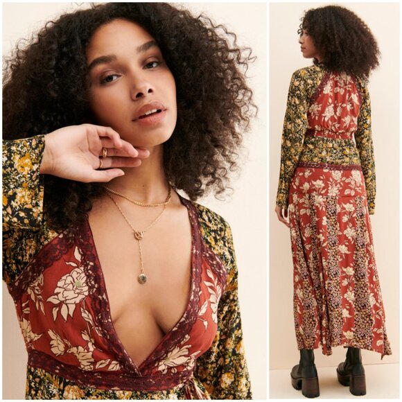 Free People Tilda Maxi Wrap Dress Floral Bohemian size L - Picture 7 of 16
